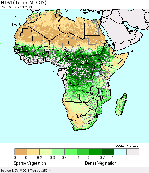 Africa NDVI (Terra-MODIS) Thematic Map For 9/6/2023 - 9/13/2023