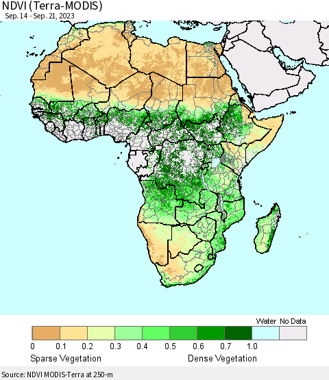 Africa NDVI (Terra-MODIS) Thematic Map For 9/14/2023 - 9/21/2023
