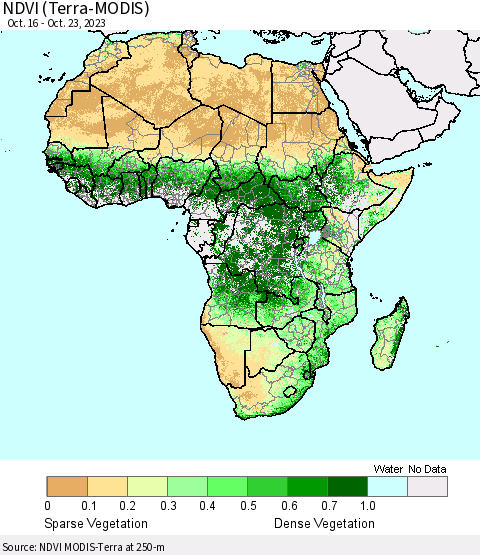 Africa NDVI (Terra-MODIS) Thematic Map For 10/16/2023 - 10/23/2023