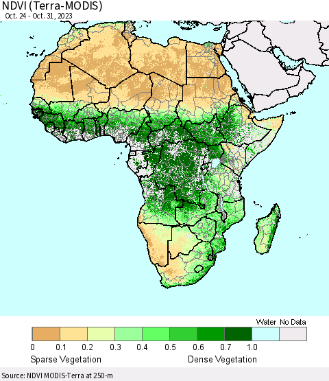 Africa NDVI (Terra-MODIS) Thematic Map For 10/24/2023 - 10/31/2023