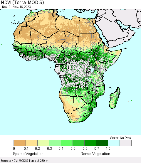 Africa NDVI (Terra-MODIS) Thematic Map For 11/9/2023 - 11/16/2023