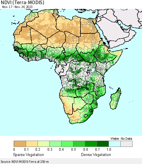 Africa NDVI (Terra-MODIS) Thematic Map For 11/17/2023 - 11/24/2023