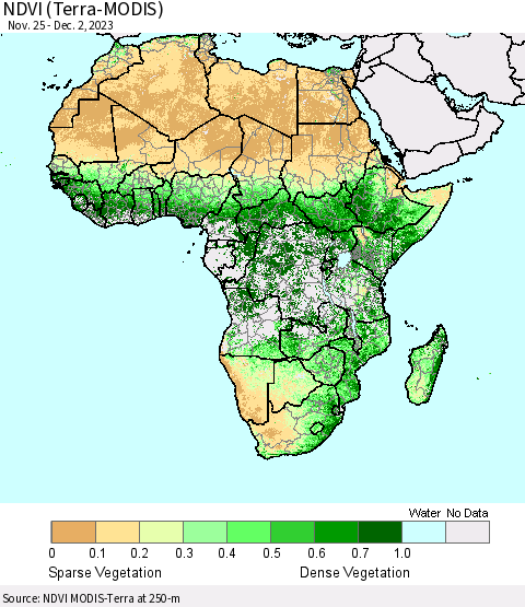 Africa NDVI (Terra-MODIS) Thematic Map For 11/25/2023 - 12/2/2023