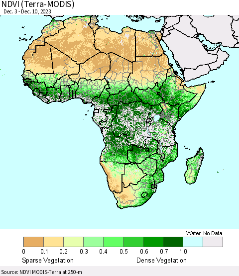 Africa NDVI (Terra-MODIS) Thematic Map For 12/3/2023 - 12/10/2023