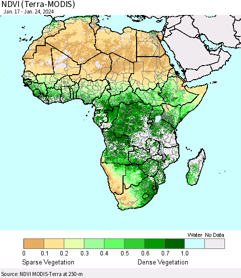 Africa NDVI (Terra-MODIS) Thematic Map For 1/17/2024 - 1/24/2024