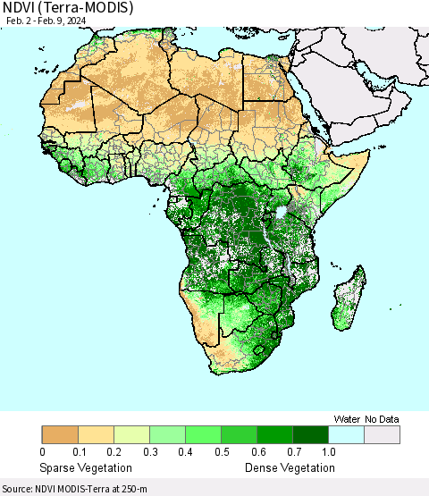 Africa NDVI (Terra-MODIS) Thematic Map For 2/2/2024 - 2/9/2024