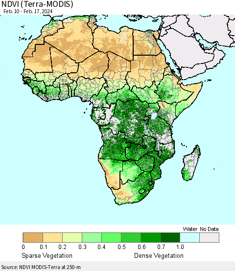 Africa NDVI (Terra-MODIS) Thematic Map For 2/10/2024 - 2/17/2024
