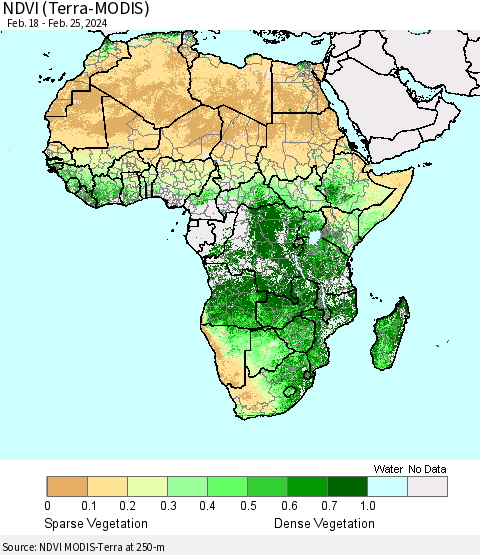 Africa NDVI (Terra-MODIS) Thematic Map For 2/18/2024 - 2/25/2024