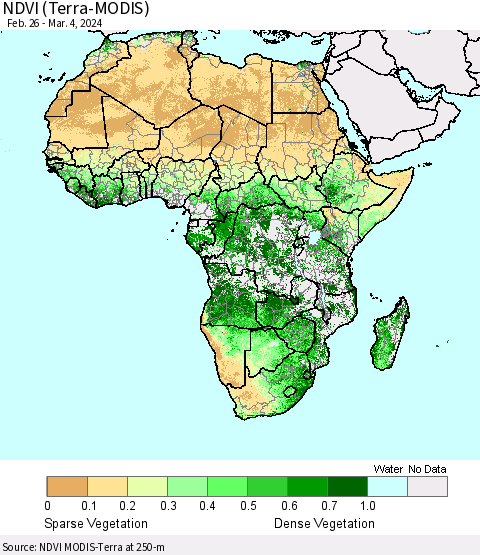 Africa NDVI (Terra-MODIS) Thematic Map For 2/26/2024 - 3/4/2024