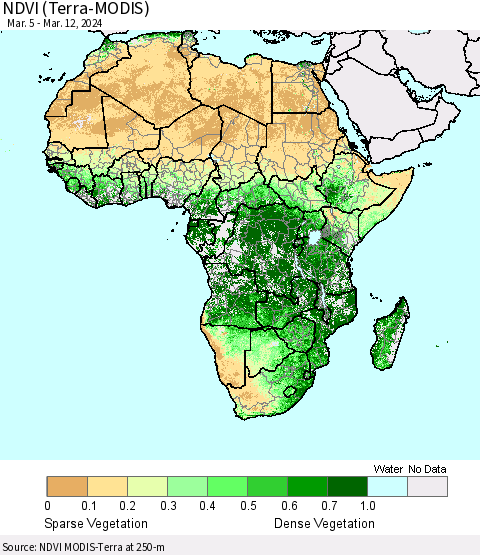 Africa NDVI (Terra-MODIS) Thematic Map For 3/5/2024 - 3/12/2024