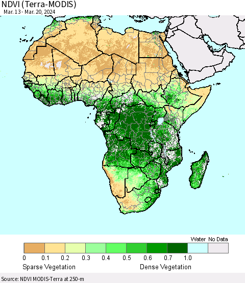 Africa NDVI (Terra-MODIS) Thematic Map For 3/13/2024 - 3/20/2024