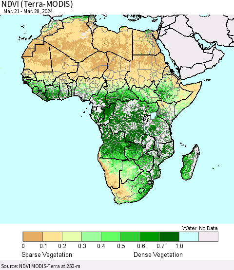 Africa NDVI (Terra-MODIS) Thematic Map For 3/21/2024 - 3/28/2024