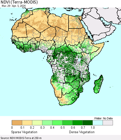 Africa NDVI (Terra-MODIS) Thematic Map For 3/29/2024 - 4/5/2024