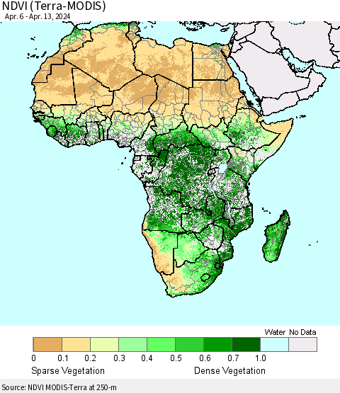 Africa NDVI (Terra-MODIS) Thematic Map For 4/6/2024 - 4/13/2024
