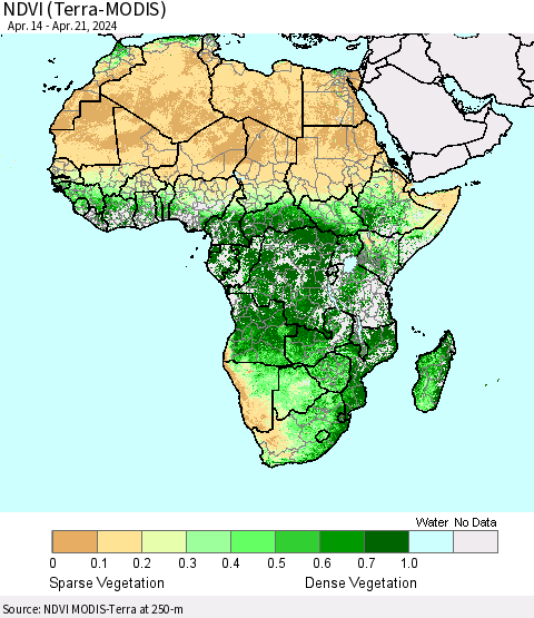 Africa NDVI (Terra-MODIS) Thematic Map For 4/14/2024 - 4/21/2024