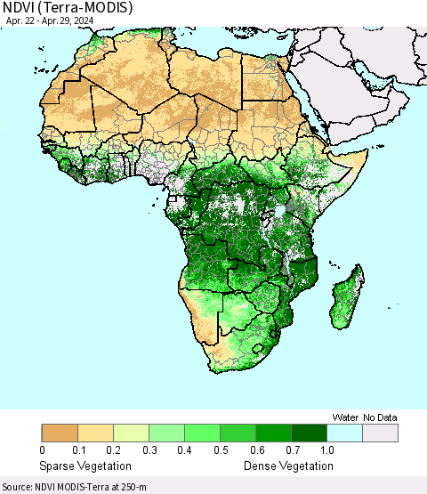 Africa NDVI (Terra-MODIS) Thematic Map For 4/22/2024 - 4/29/2024