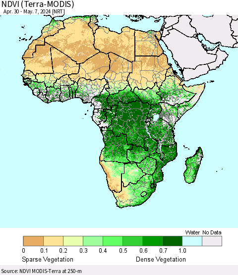 Africa NDVI (Terra-MODIS) Thematic Map For 4/30/2024 - 5/7/2024