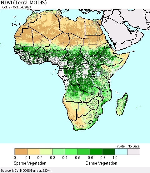 Africa NDVI (Terra-MODIS) Thematic Map For 10/7/2024 - 10/14/2024