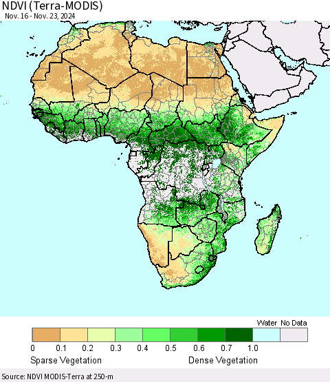 Africa NDVI (Terra-MODIS) Thematic Map For 11/16/2024 - 11/23/2024