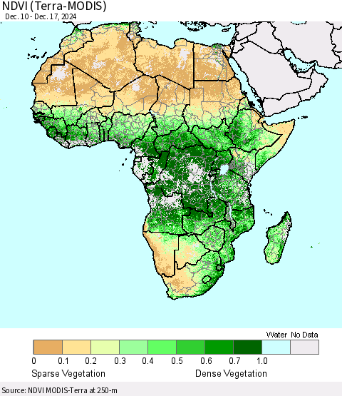 Africa NDVI (Terra-MODIS) Thematic Map For 12/10/2024 - 12/17/2024
