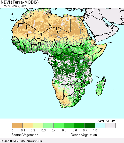 Africa NDVI (Terra-MODIS) Thematic Map For 12/26/2024 - 1/2/2025