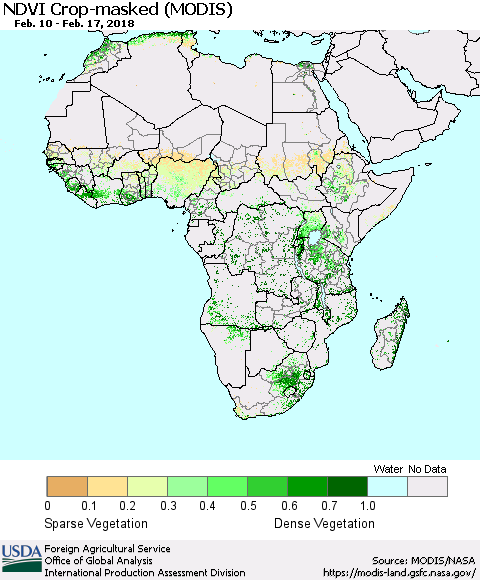 Africa Cropland NDVI (Terra-MODIS) Thematic Map For 2/11/2018 - 2/20/2018