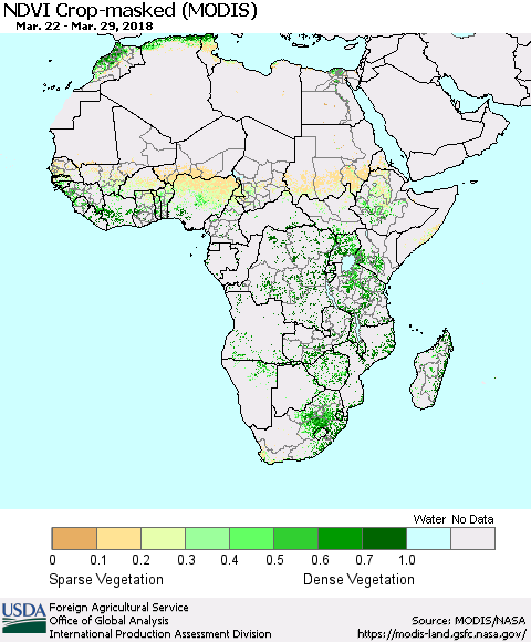 Africa Cropland NDVI (Terra-MODIS) Thematic Map For 3/21/2018 - 3/31/2018