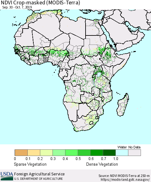 Africa Cropland NDVI (Terra-MODIS) Thematic Map For 10/1/2019 - 10/10/2019