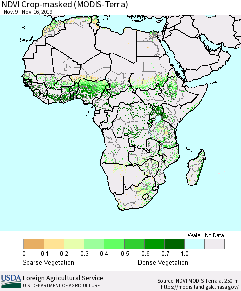 Africa Cropland NDVI (Terra-MODIS) Thematic Map For 11/11/2019 - 11/20/2019