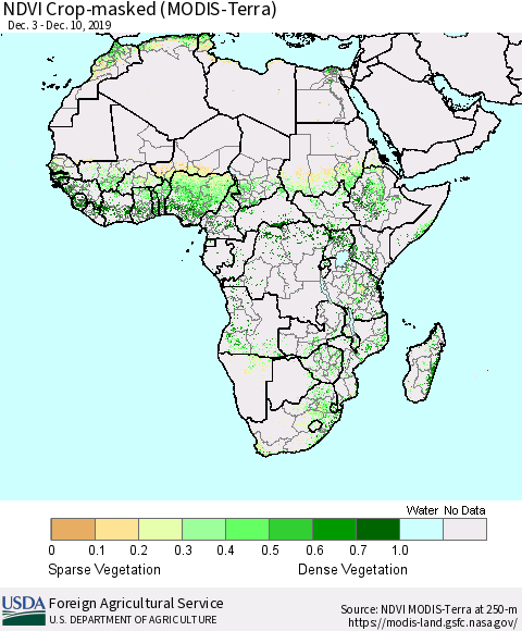 Africa Cropland NDVI (Terra-MODIS) Thematic Map For 12/1/2019 - 12/10/2019