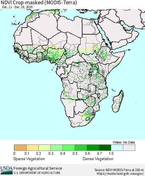Africa Cropland NDVI (Terra-MODIS) Thematic Map For 12/11/2019 - 12/20/2019