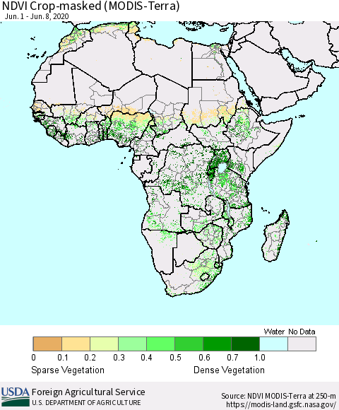Africa Cropland NDVI (Terra-MODIS) Thematic Map For 6/1/2020 - 6/10/2020