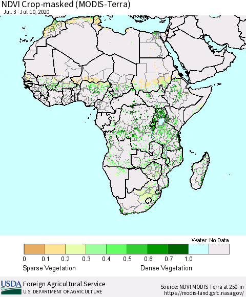 Africa Cropland NDVI (Terra-MODIS) Thematic Map For 7/1/2020 - 7/10/2020