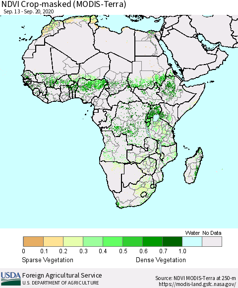 Africa Cropland NDVI (Terra-MODIS) Thematic Map For 9/11/2020 - 9/20/2020