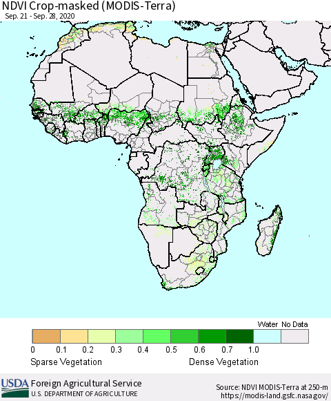 Africa Cropland NDVI (Terra-MODIS) Thematic Map For 9/21/2020 - 9/30/2020