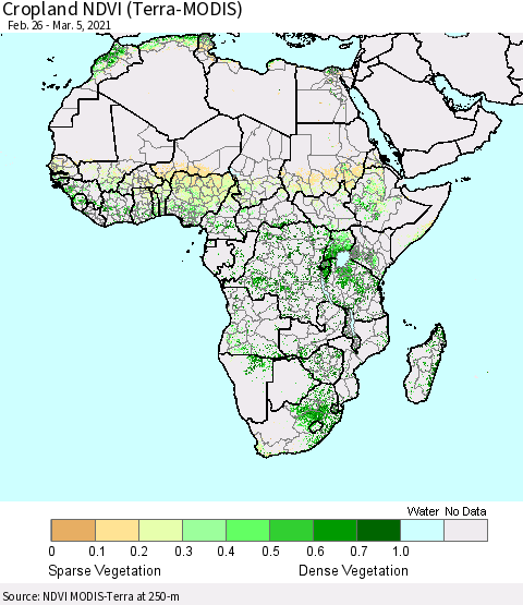 Africa Cropland NDVI (Terra-MODIS) Thematic Map For 2/26/2021 - 3/5/2021