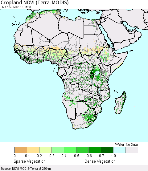 Africa Cropland NDVI (Terra-MODIS) Thematic Map For 3/6/2021 - 3/13/2021