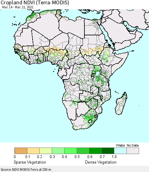 Africa Cropland NDVI (Terra-MODIS) Thematic Map For 3/14/2021 - 3/21/2021