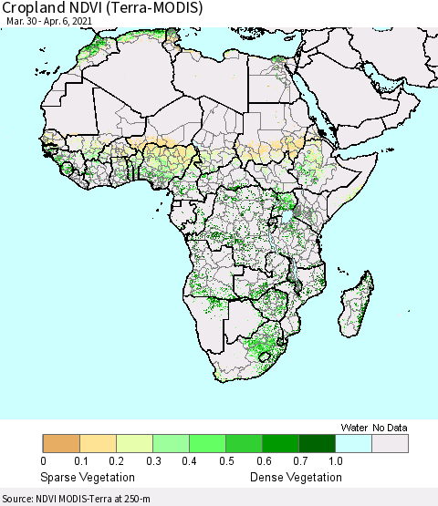 Africa Cropland NDVI (Terra-MODIS) Thematic Map For 3/30/2021 - 4/6/2021