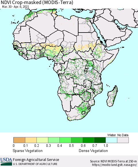 Africa Cropland NDVI (Terra-MODIS) Thematic Map For 4/1/2021 - 4/10/2021