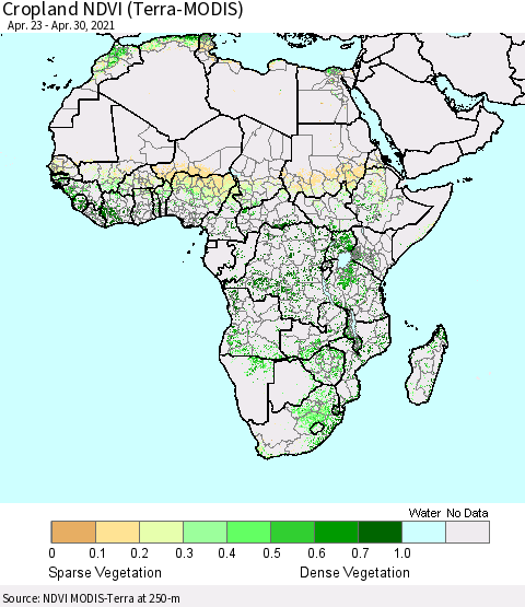 Africa Cropland NDVI (Terra-MODIS) Thematic Map For 4/21/2021 - 4/30/2021