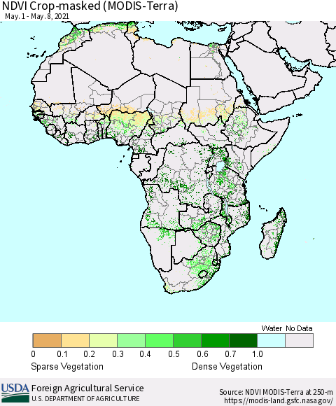 Africa Cropland NDVI (Terra-MODIS) Thematic Map For 5/1/2021 - 5/10/2021