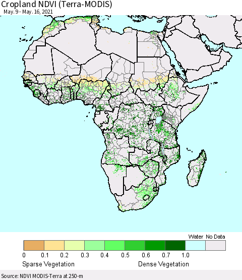 Africa Cropland NDVI (Terra-MODIS) Thematic Map For 5/9/2021 - 5/16/2021