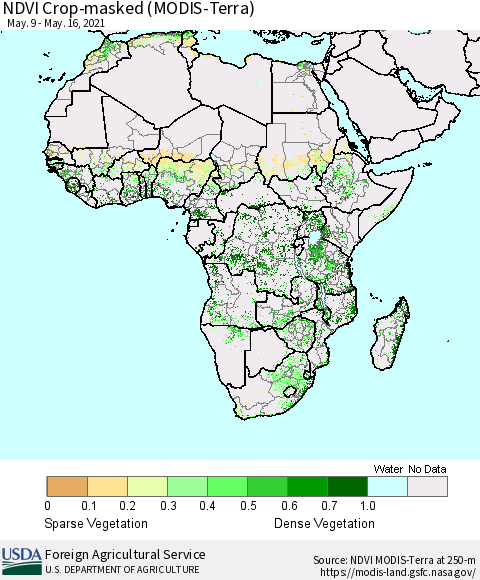 Africa Cropland NDVI (Terra-MODIS) Thematic Map For 5/11/2021 - 5/20/2021