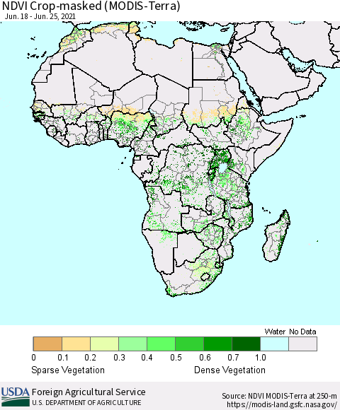 Africa Cropland NDVI (Terra-MODIS) Thematic Map For 6/21/2021 - 6/30/2021