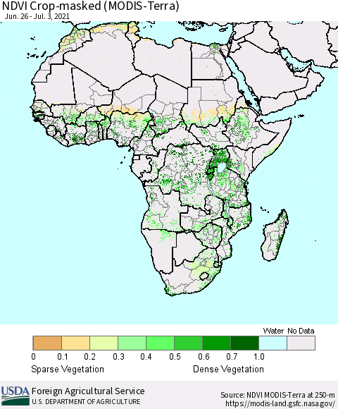 Africa Cropland NDVI (Terra-MODIS) Thematic Map For 7/1/2021 - 7/10/2021