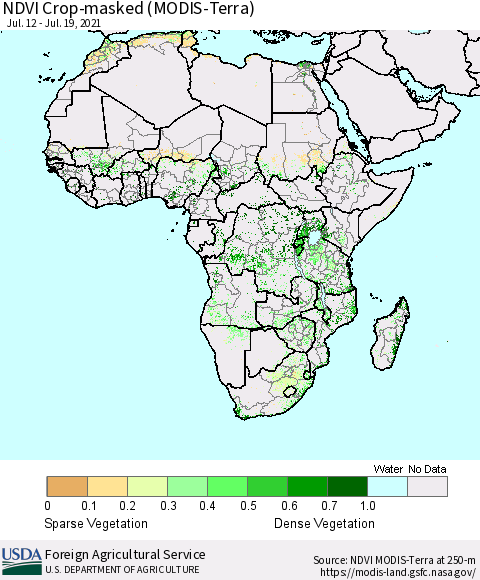 Africa Cropland NDVI (Terra-MODIS) Thematic Map For 7/11/2021 - 7/20/2021