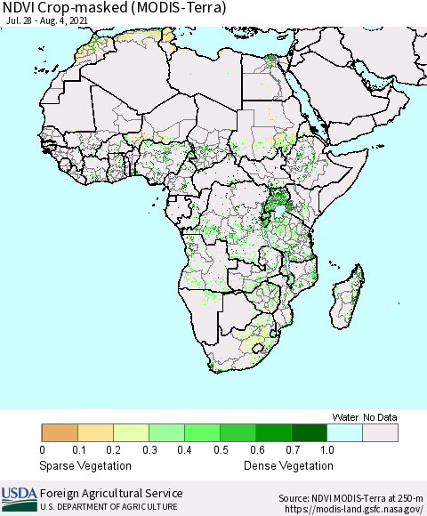 Africa Cropland NDVI (Terra-MODIS) Thematic Map For 8/1/2021 - 8/10/2021