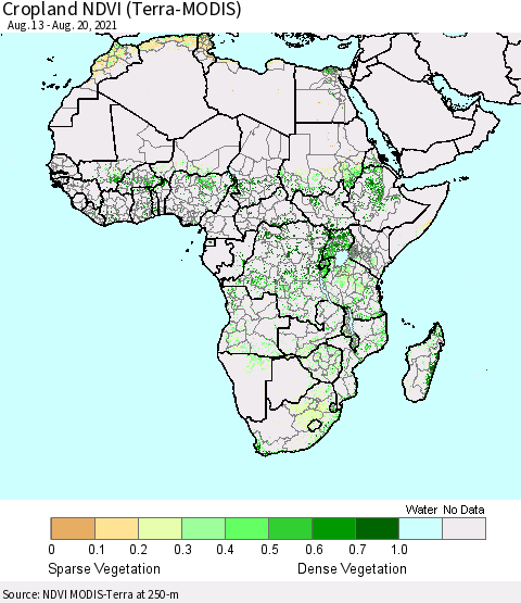 Africa Cropland NDVI (Terra-MODIS) Thematic Map For 8/11/2021 - 8/20/2021