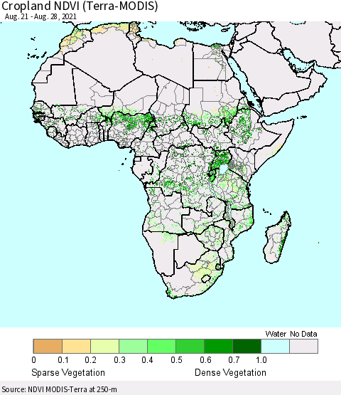 Africa Cropland NDVI (Terra-MODIS) Thematic Map For 8/21/2021 - 8/28/2021